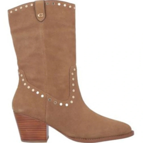 NWT Coach||Phoebe Western Cowgirl Suede Studded Pointed Toe Ankle Boots Size 7 - Picture 3 of 12